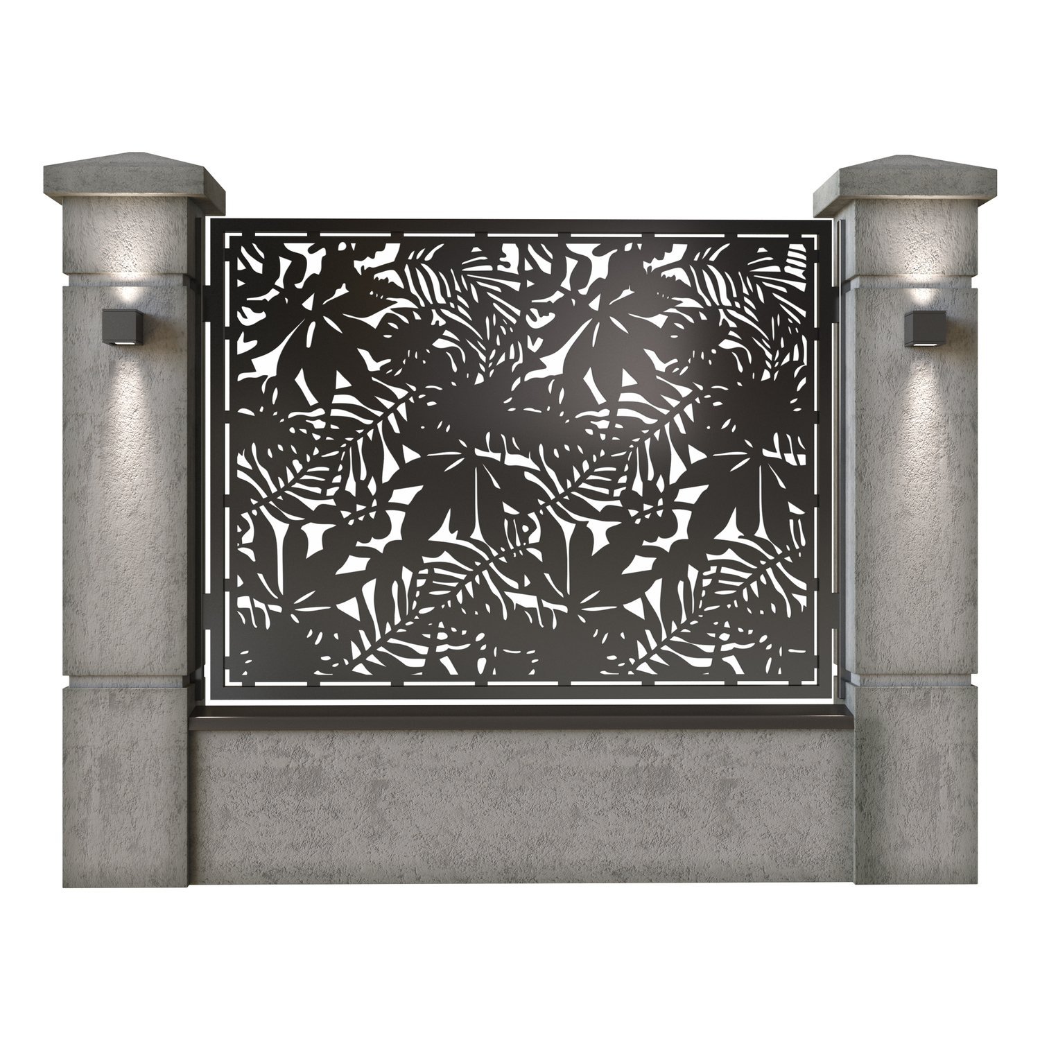 Panou de gard mare din tabla decupata (traforata) CNC cu plasma, model Tropical, SM TRP03, 1940 x 1500 mm, Negru