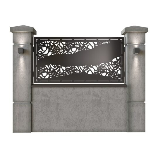 Panou de gard mic din tabla decupata (traforata) CNC cu plasma, model Band, SM BND02, 1940 x 990  mm, Negru