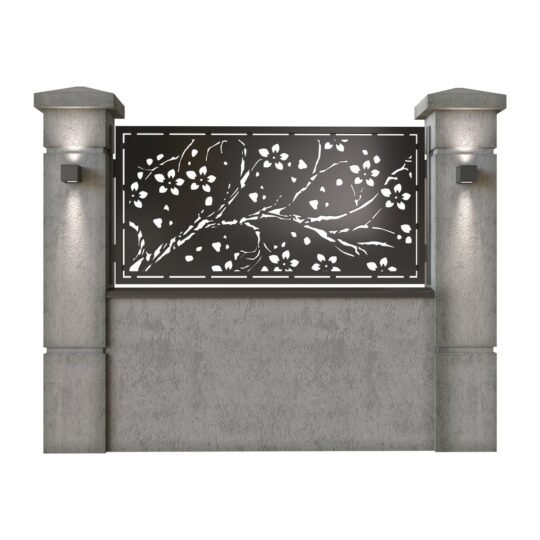 Panou de gard mic din tabla decupata (traforata) CNC cu plasma, model Cherry, SM CHR02, 1940 x 990 mm, Negru
