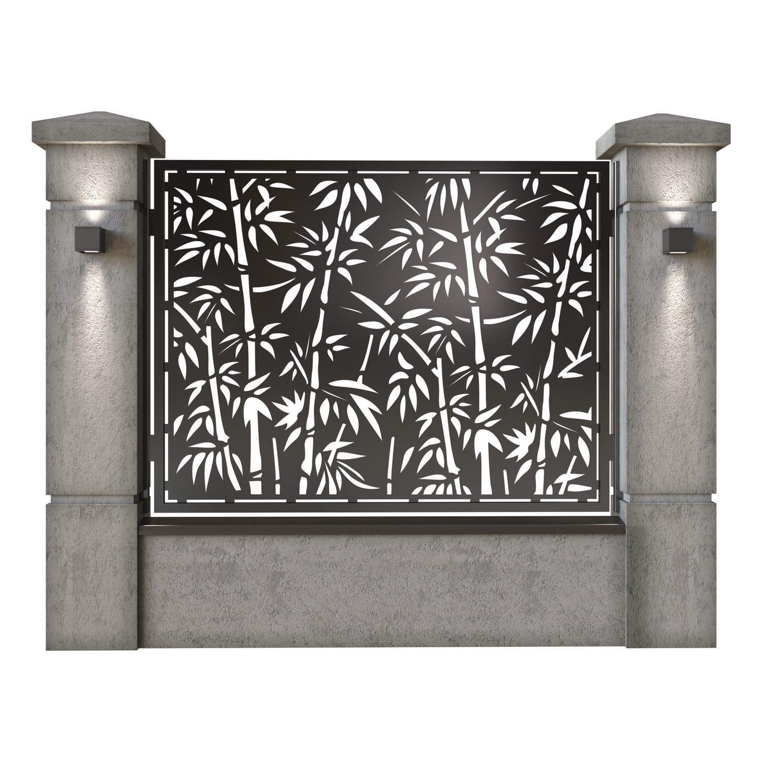 Panou de gard mare din tabla decupata (traforata) CNC cu plasma, model Bamboo, SM BMB03, 1940 x 1500 mm, Negru