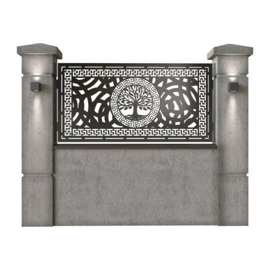 Panou de gard mic din tabla decupata (traforata) CNC cu plasma, model Copacul Vietii, SM CPC02, 1940 x 990  mm, Negru