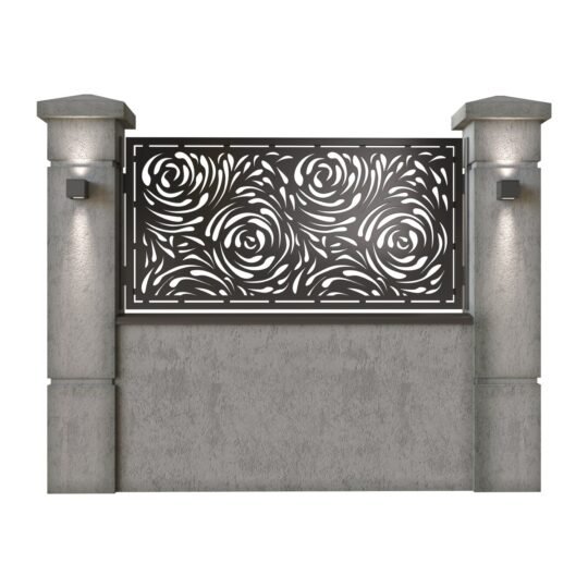 Panou de gard mic din tabla decupata (traforata) CNC cu plasma, model Damasc, SM DMS02, 1940 x 990 mm, Negru