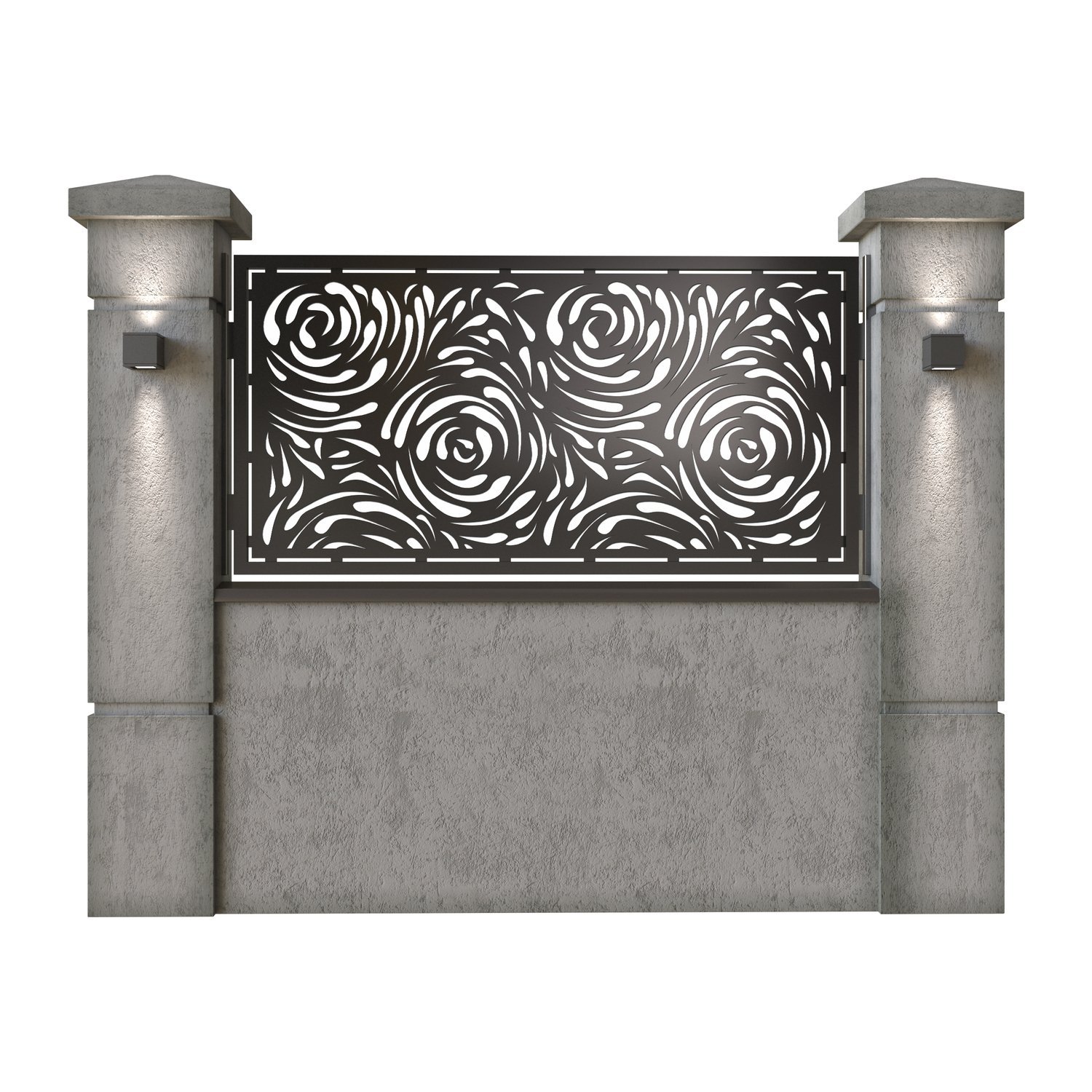 Panou de gard mic din tabla decupata (traforata) CNC cu plasma, model Damasc, SM DMS02, 1940 x 990 mm, Negru