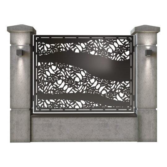 Panou de gard mare din tabla decupata (traforata) CNC cu plasma, model Band, SM BND03, 1940 x 1500 mm, Negru