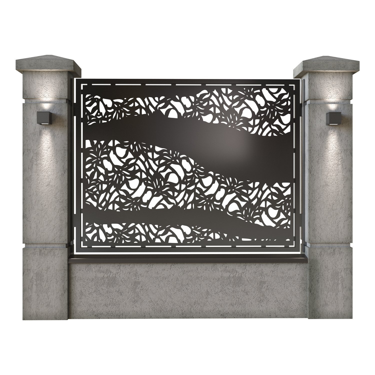 Panou de gard mare din tabla decupata (traforata) CNC cu plasma, model Band, SM BND03, 1940 x 1500 mm, Negru