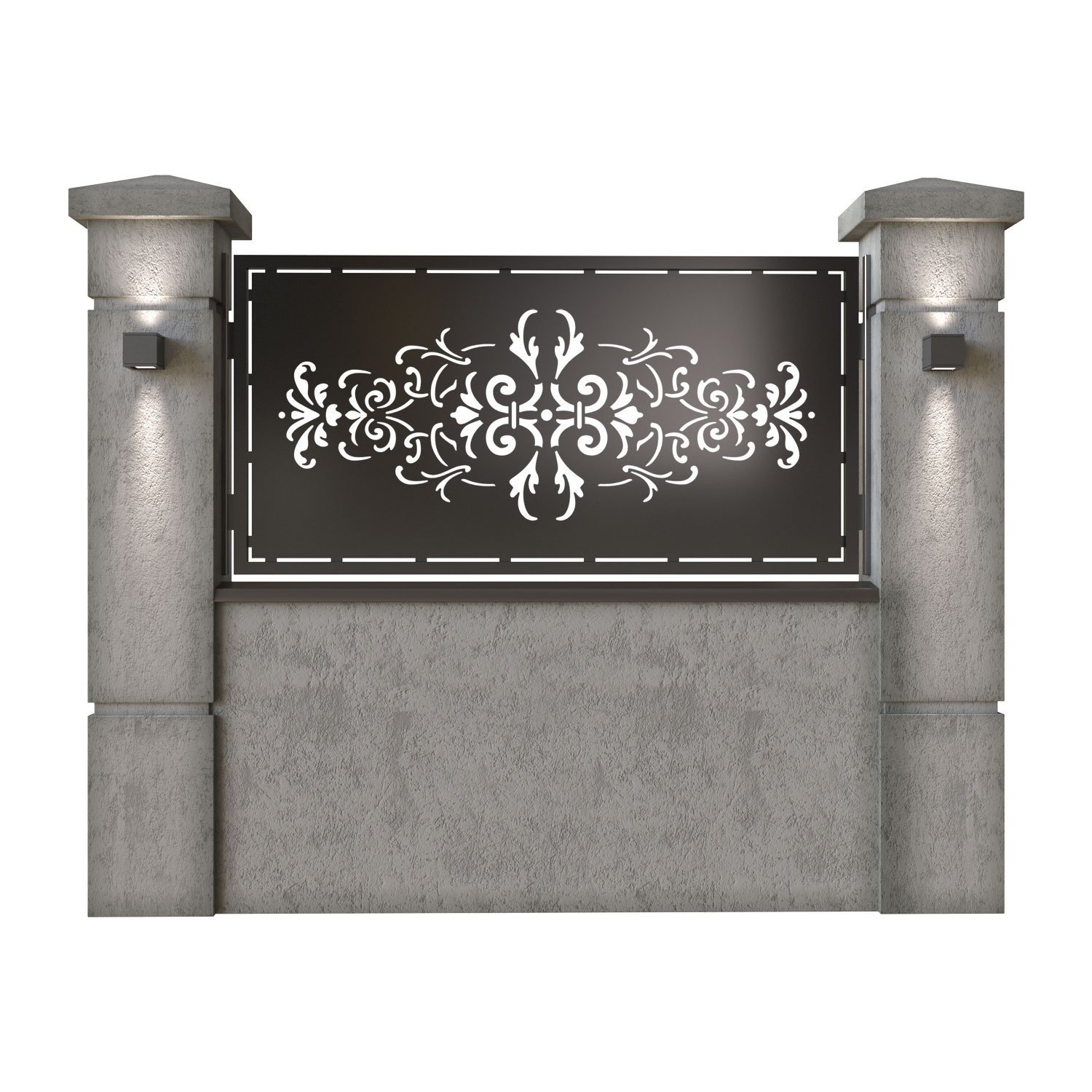 Panou de gard mic din tabla decupata (traforata) CNC cu plasma, model Eleganza, SM ELG02, 1940 x 990 mm, Negru