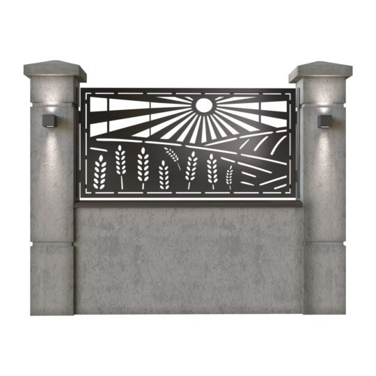 Panou de gard mic din tabla decupata (traforata) CNC cu plasma, model Ferma, SM FRM02, 1940 x 990 mm, Negru