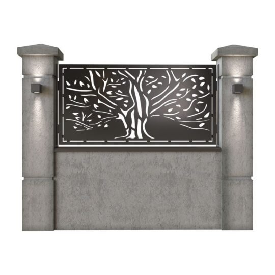 Panou de gard mic din tabla decupata (traforata) CNC cu plasma, model Forest, SM FRS02, 1940 x 990 mm, Negru