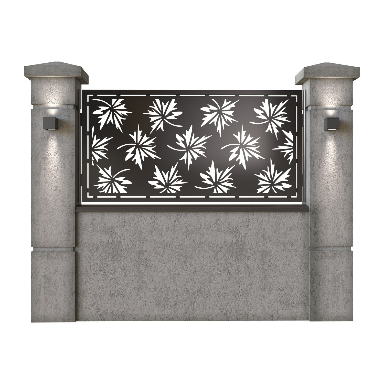 Panou de gard mic din tabla decupata (traforata) CNC cu plasma, model Frunze, SM FRZ02, 1940 x 990 mm, Negru