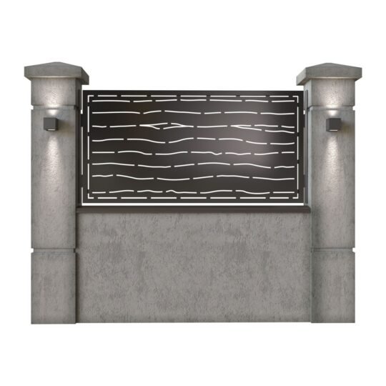 Panou de gard mic din tabla decupata (traforata) CNC cu plasma, model Nairobi, SM NRB02, 1940 x 990 mm, Negru