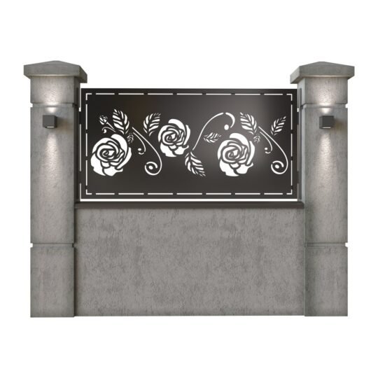 Panou de gard mic din tabla decupata (traforata) CNC cu plasma, model Nostalgia, SM NST02, 1940 x 990 mm, Negru