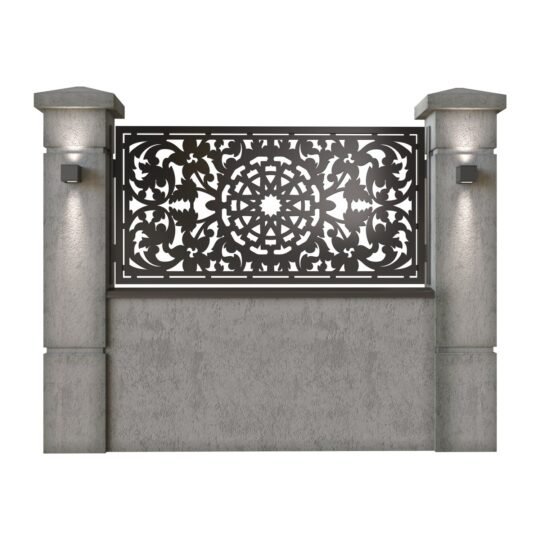 Panou de gard mic din tabla decupata (traforata) CNC cu plasma, model Oman, SM OMN02, 1940 x 990 mm, Negru