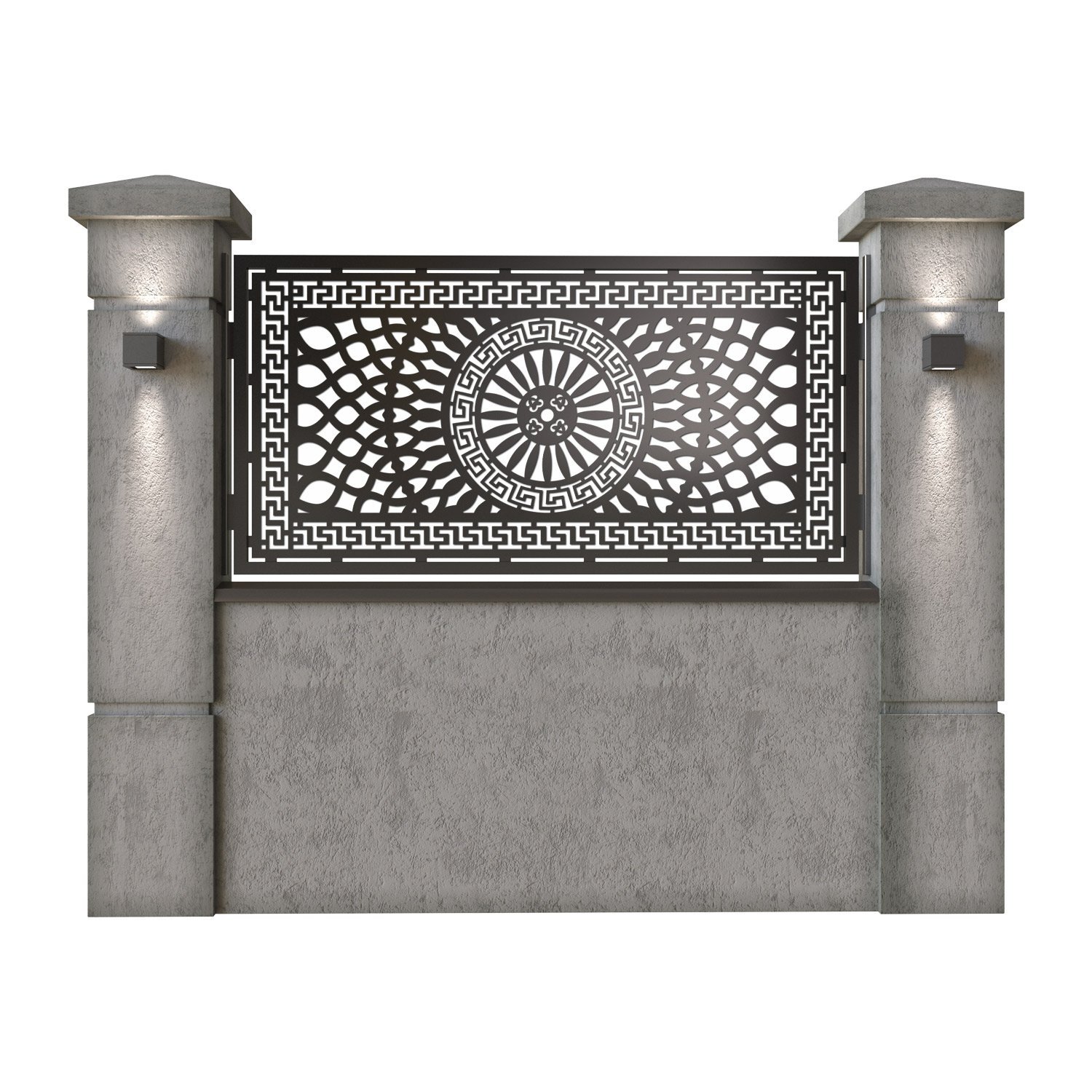 Panou de gard mic din tabla decupata (traforata) CNC cu plasma, model Qatar, SM QTR02, 1940 x 990 mm, Negru