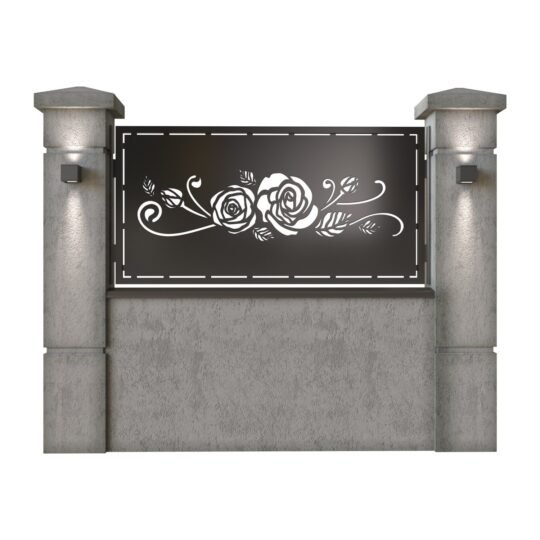 Panou de gard mic din tabla decupata (traforata) CNC cu plasma, model Rosa, SM ROS02, 1940 x 990 mm, Negru