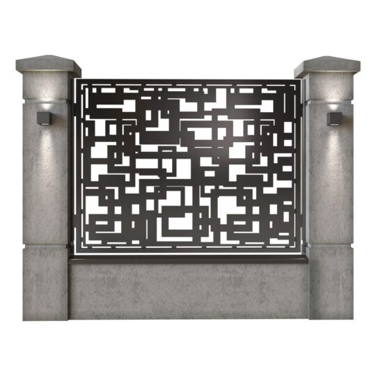 Panou de gard mare din tabla decupata (traforata) CNC cu plasma, model Abstract, SM ABS03, 1940 x 1500 mm, Negru