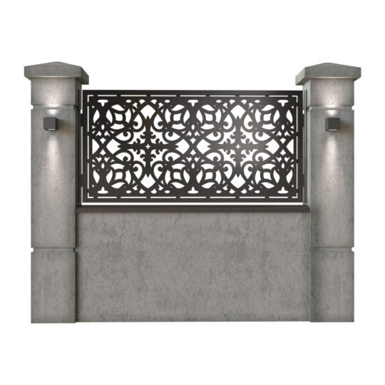 Panou de gard mic din tabla decupata (traforata) CNC cu plasma, model Sante, SM SNT02, 1940 x 990 mm, Negru