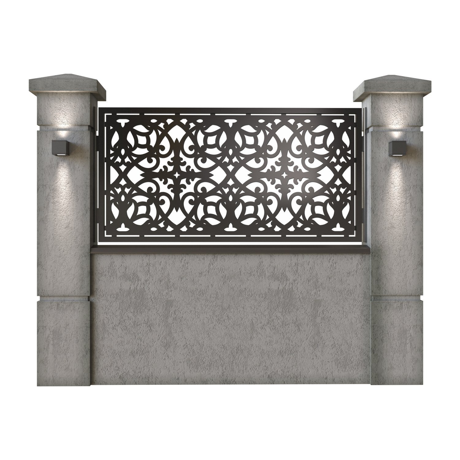 Panou de gard mic din tabla decupata (traforata) CNC cu plasma, model Sante, SM SNT02, 1940 x 990 mm, Negru