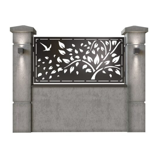 Panou de gard mic din tabla decupata (traforata) CNC cu plasma, model Silva, SM SLV02, 1940 x 990 mm, Negru