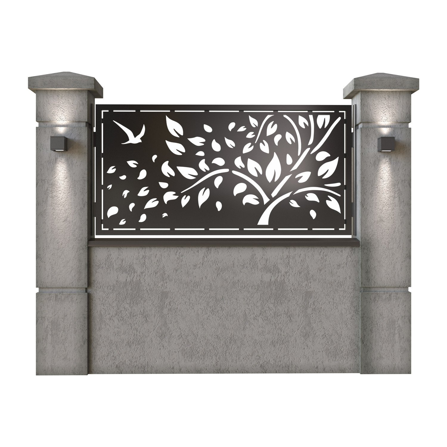 Panou de gard mic din tabla decupata (traforata) CNC cu plasma, model Silva, SM SLV02, 1940 x 990 mm, Negru