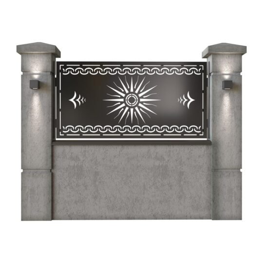 Panou de gard mic din tabla decupata (traforata) CNC cu plasma, model Soare, SM SOA02, 1940 x 990 mm, Negru