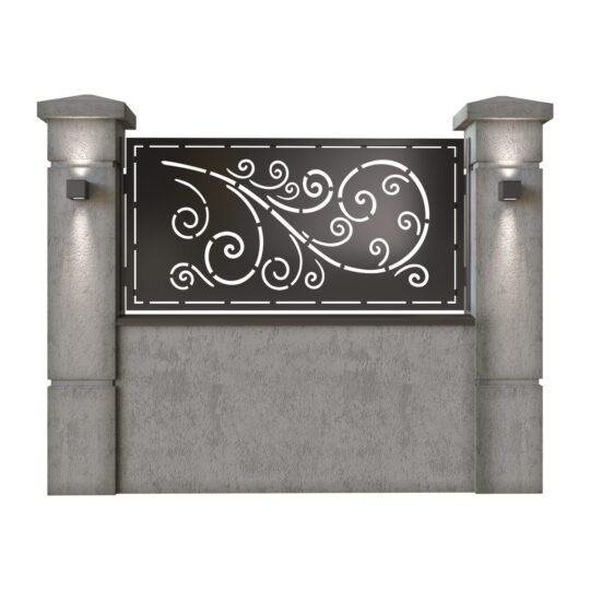 Panou de gard mic din tabla decupata (traforata) CNC cu plasma, model Sofia, SM SOF02, 1940 x 990 mm, Negru