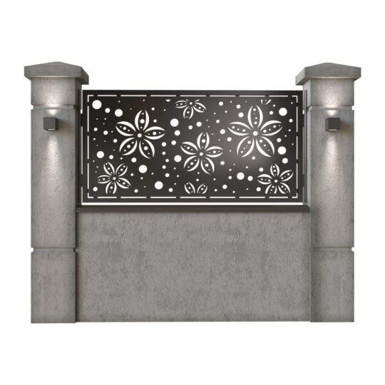 Panou de gard mic din tabla decupata (traforata) CNC cu plasma, model Spring, SM SPR02, 1940 x 990 mm, Negru