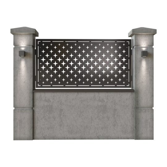 Panou de gard mic din tabla decupata (traforata) CNC cu plasma, model Stars, SM STR02, 1940 x 990 mm, Negru