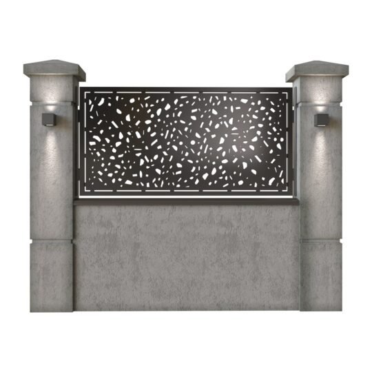 Panou de gard mic din tabla decupata (traforata) CNC cu plasma, model Stone, SM STN02, 1940 x 990 mm, Negru