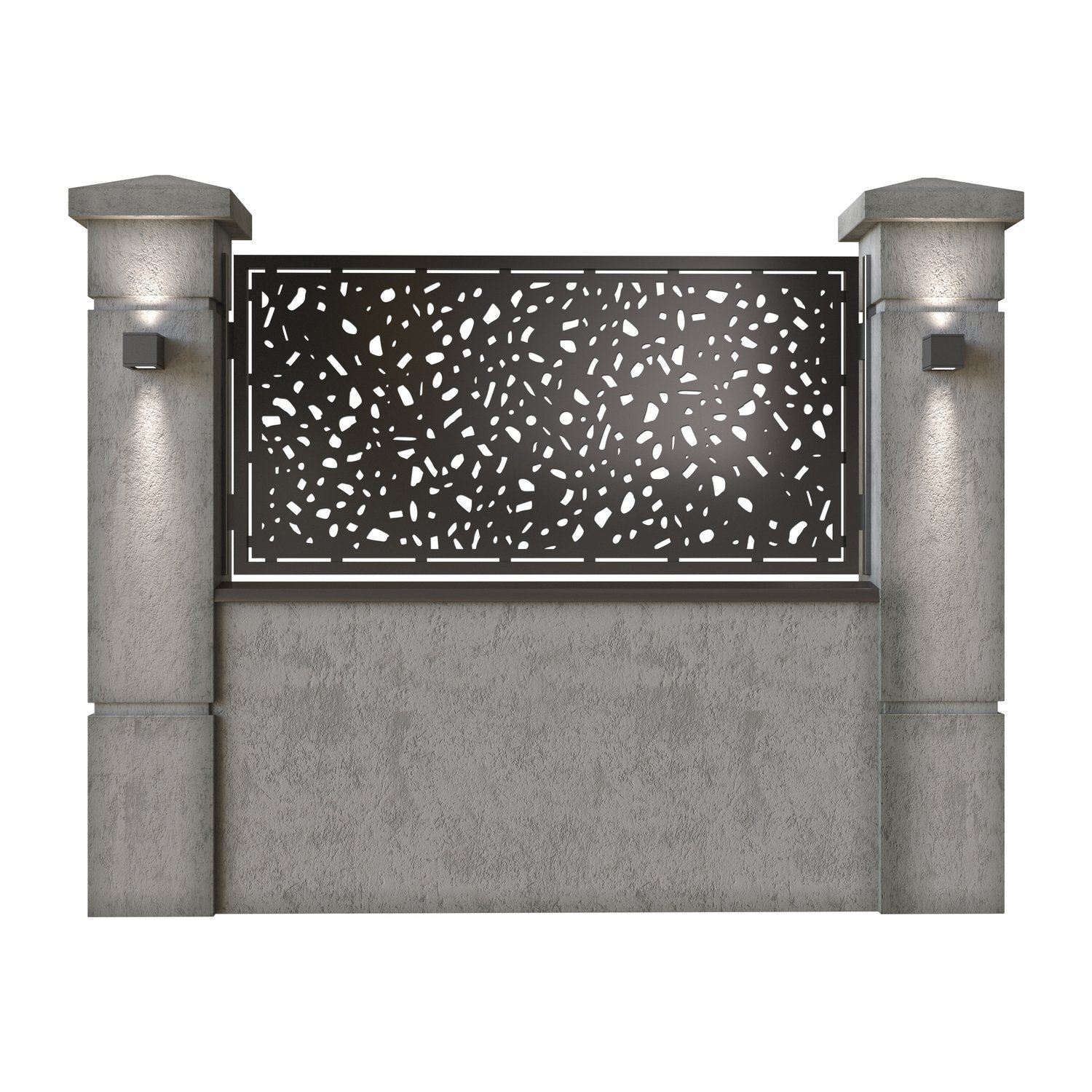 Panou de gard mic din tabla decupata (traforata) CNC cu plasma, model Stone, SM STN02, 1940 x 990 mm, Negru