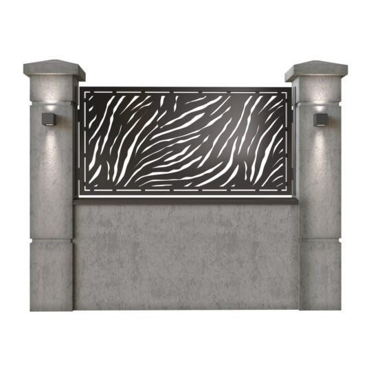 Panou de gard mic din tabla decupata (traforata) CNC cu plasma, model Tigre, SM TGR02, 1940 x 990 mm, Negru