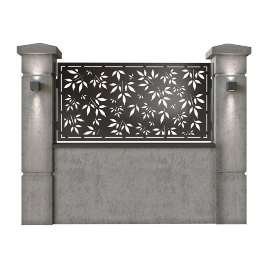 Panou de gard mic din tabla decupata (traforata) CNC cu plasma, model Toamna, SM TMN02, 1940 x 990 mm, Negru