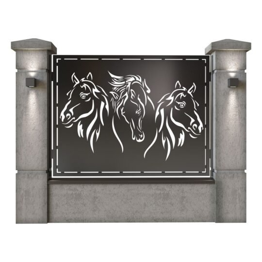 Panou de gard mare din tabla decupata (traforata) CNC cu plasma, model Cal (Cai), SM CAL03, 1940 x 1500 mm, Negru