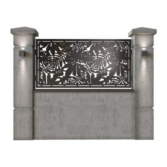 Panou de gard mic din tabla decupata (traforata) CNC cu plasma, model Tropical, SM TRP02, 1940 x 990 mm, Negru