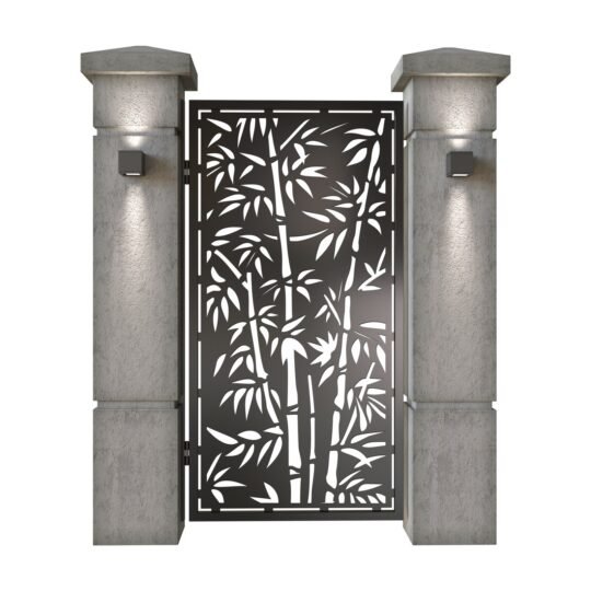 Poarta pietonala din tabla decupata (traforata CNC) cu plasma, model Bamboo, SM BMB01, 990 x 1940 mm, Negru