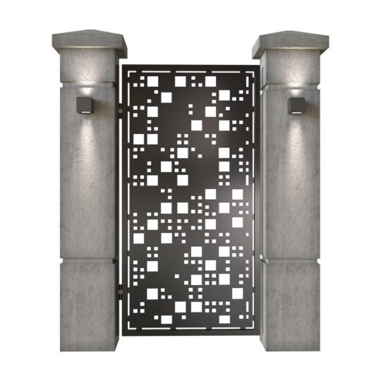 Poarta pietonala din tabla decupata (traforata CNC) cu plasma, model Camuflaj, SM CMF01, 990 x 1940 mm, Negru