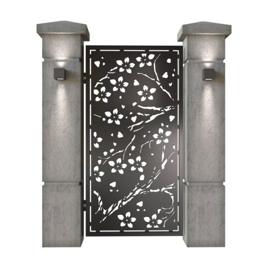 Poarta pietonala din tabla decupata (traforata CNC) cu plasma, model Cherry, SM CHR01, 990 x 1940 mm, Negru