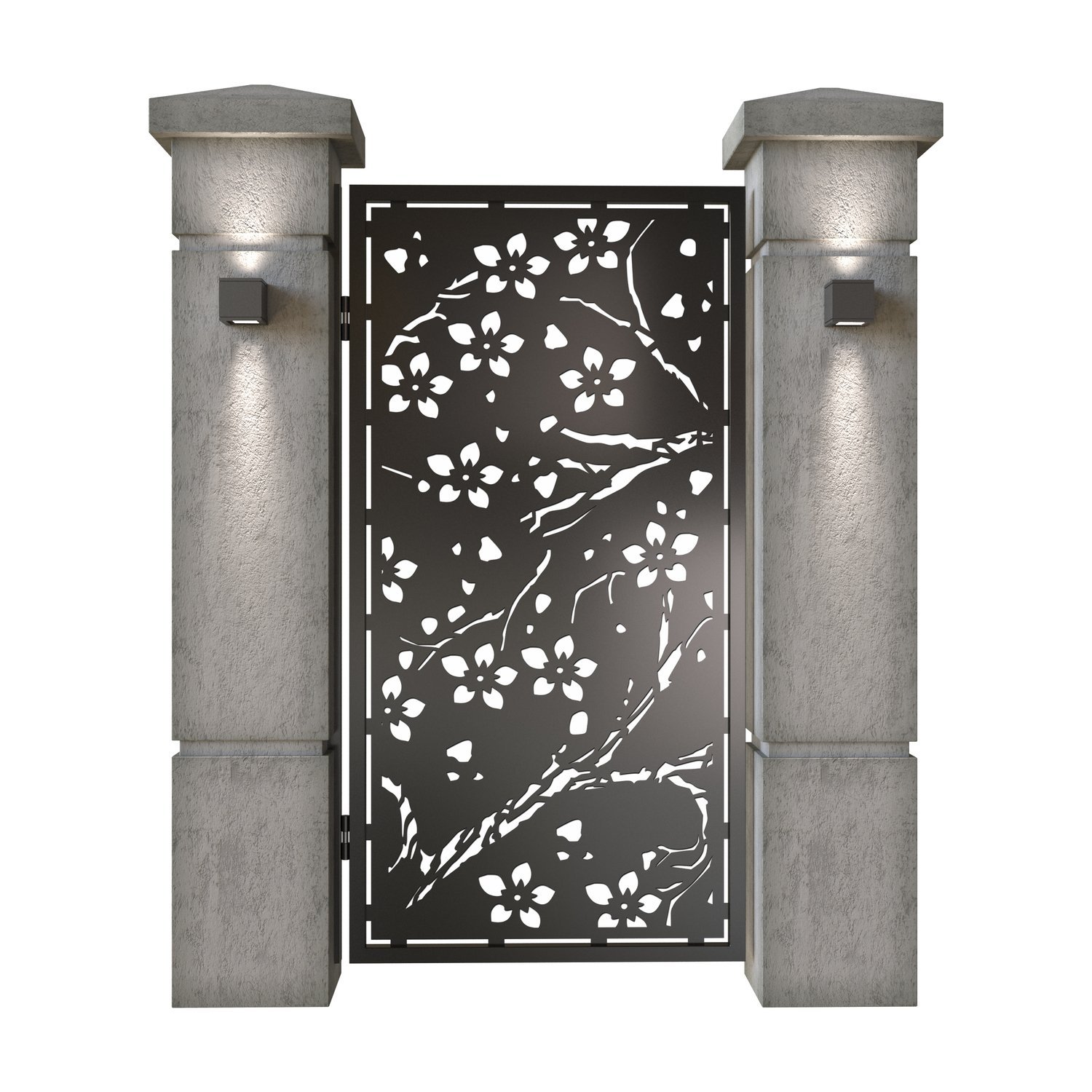 Poarta pietonala din tabla decupata (traforata CNC) cu plasma, model Cherry, SM CHR01, 990 x 1940 mm, Negru