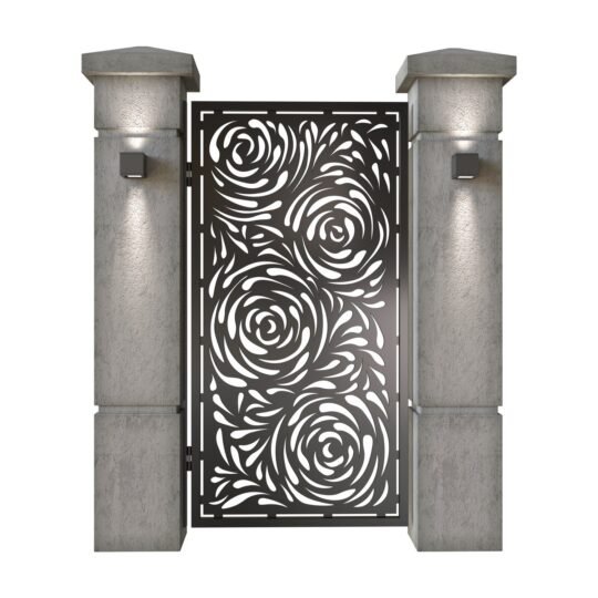 Poarta pietonala din tabla decupata (traforata CNC) cu plasma, model Damasc, SM DMS01, 990 x 1940 mm, Negru