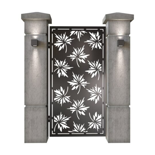 Poarta pietonala din tabla decupata (traforata CNC) cu plasma, model Frunze, SM FRZ01, 990 x 1940 mm, Negru