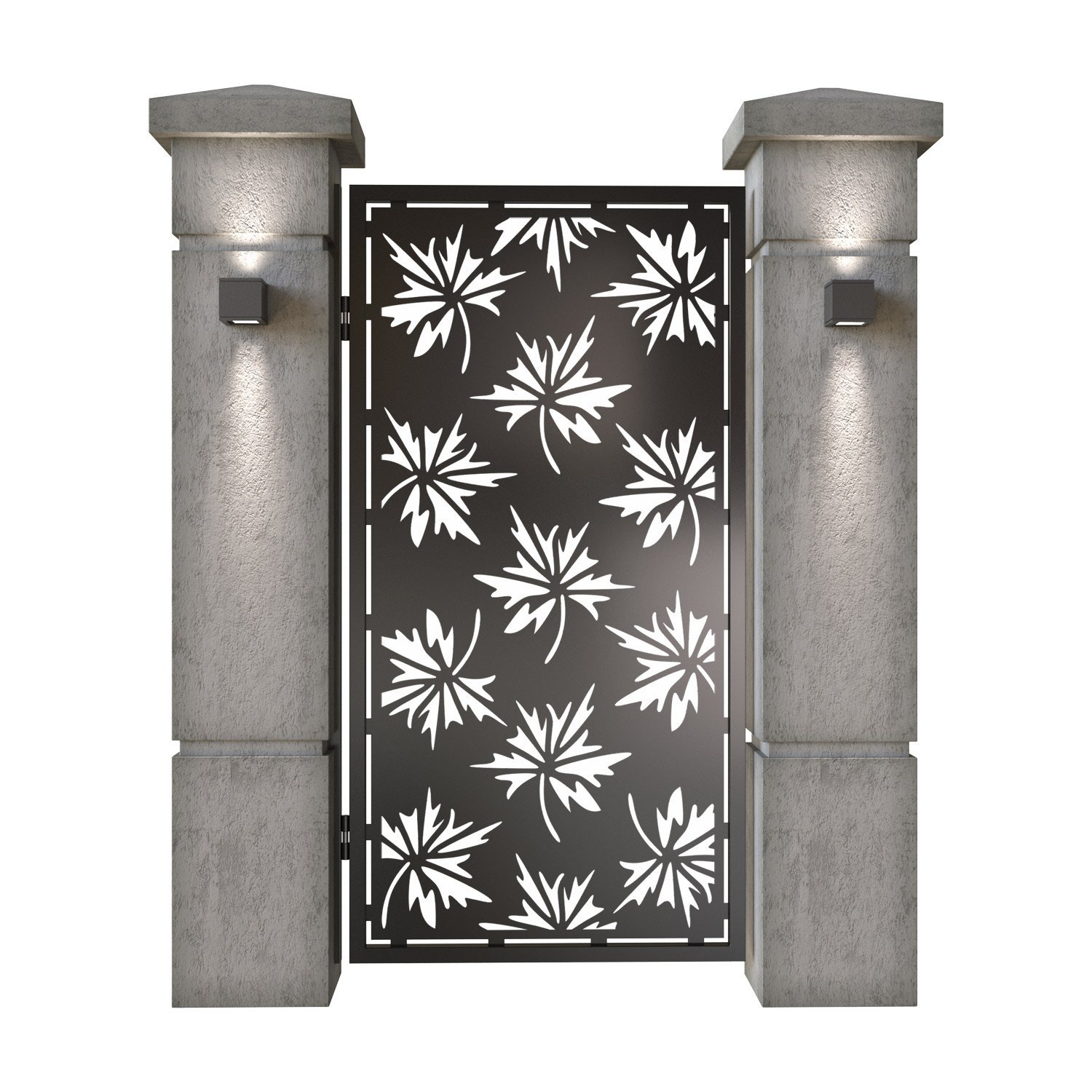 Poarta pietonala din tabla decupata (traforata CNC) cu plasma, model Frunze, SM FRZ01, 990 x 1940 mm, Negru