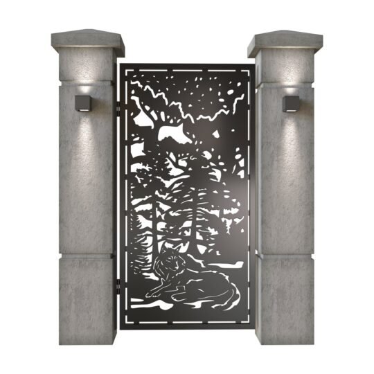 Poarta pietonala din tabla decupata (traforata CNC) cu plasma, model Lupi, SM LUP01, 990 x 1940 mm, Negru