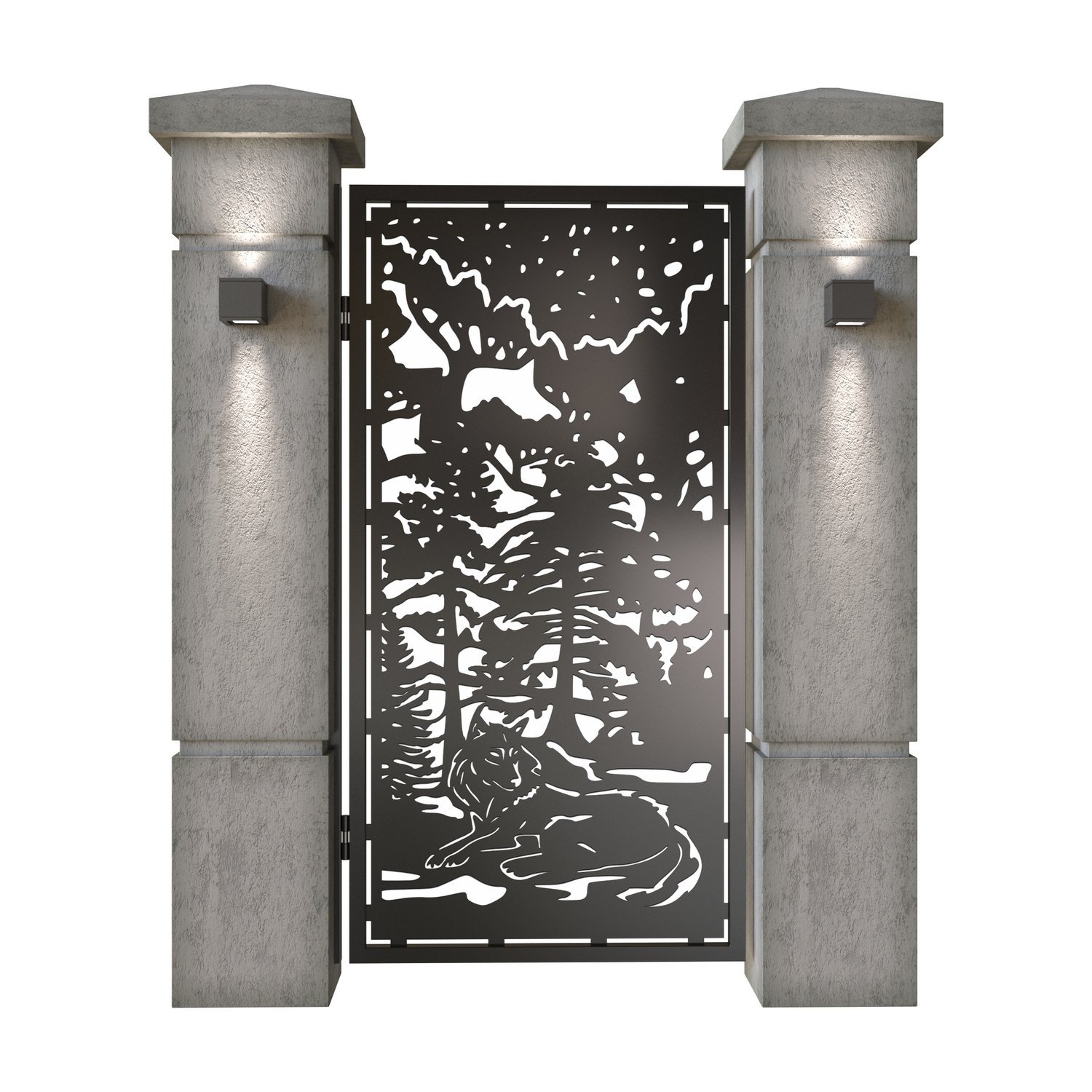 Poarta pietonala din tabla decupata (traforata CNC) cu plasma, model Lupi, SM LUP01, 990 x 1940 mm, Negru