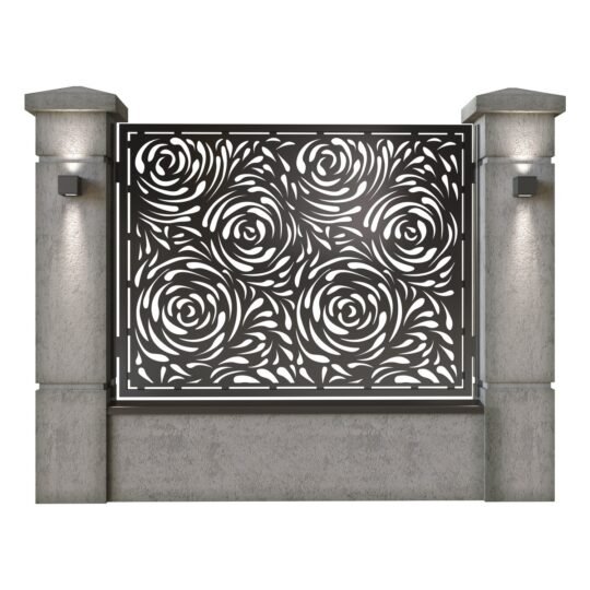 Panou de gard mare din tabla decupata (traforata) CNC cu plasma, model Damasc, SM DMS03, 1940 x 1500 mm, Negru