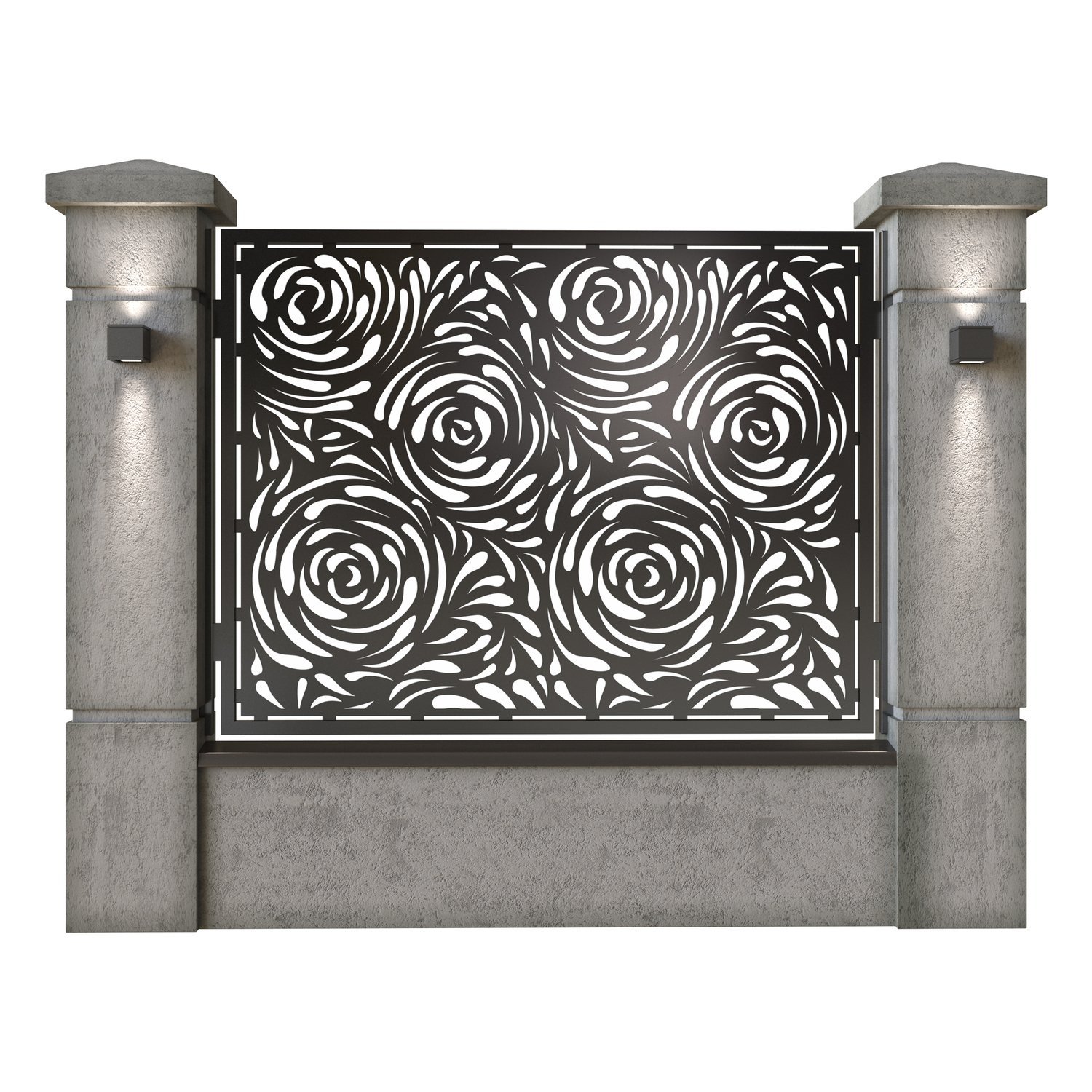 Panou de gard mare din tabla decupata (traforata) CNC cu plasma, model Damasc, SM DMS03, 1940 x 1500 mm, Negru