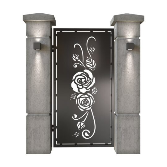 Poarta pietonala din tabla decupata (traforata CNC) cu plasma, model Rosa, SM ROS01, 990 x 1940 mm, Negru