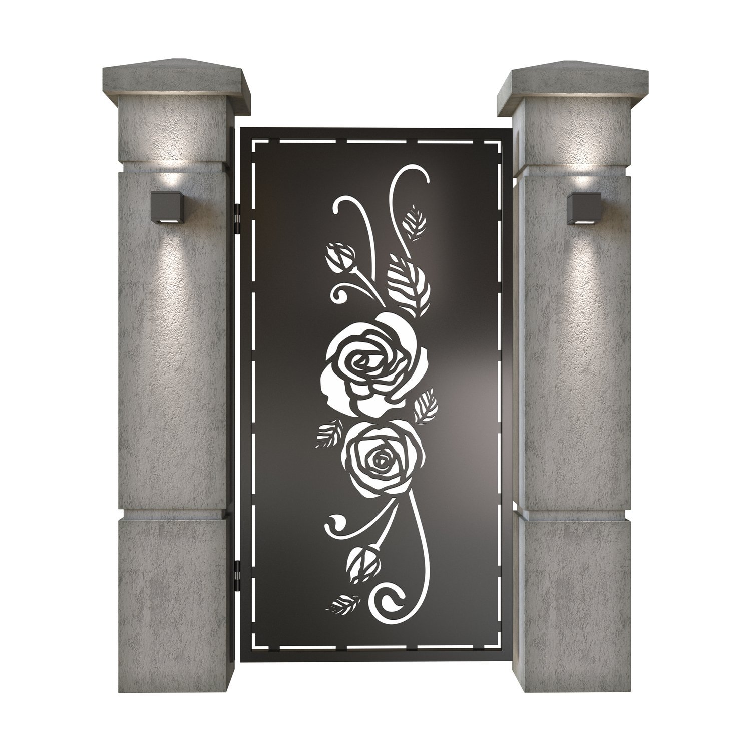 Poarta pietonala din tabla decupata (traforata CNC) cu plasma, model Rosa, SM ROS01, 990 x 1940 mm, Negru