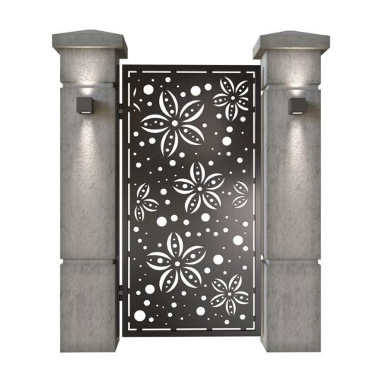 Poarta pietonala din tabla decupata (traforata CNC) cu plasma, model Spring, SM SPR01, 990 x 1940 mm, Negru