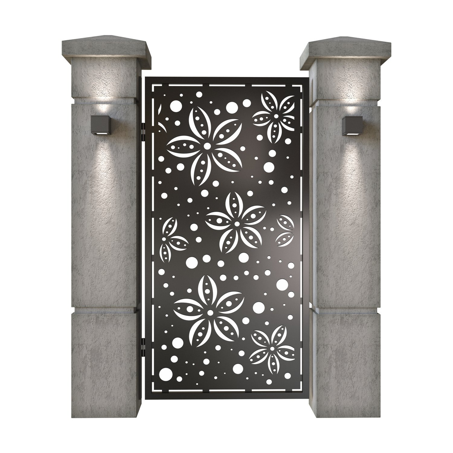 Poarta pietonala din tabla decupata (traforata CNC) cu plasma, model Spring, SM SPR01, 990 x 1940 mm, Negru