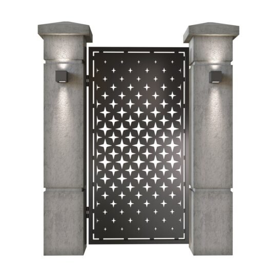 Poarta pietonala din tabla decupata (traforata CNC) cu plasma, model Stars, SM STR01, 990 x 1940 mm, Negru