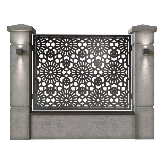 Panou de gard mare din tabla decupata (traforata) CNC cu plasma, model Doha, SM DHA03, 1940 x 1500 mm, Negru